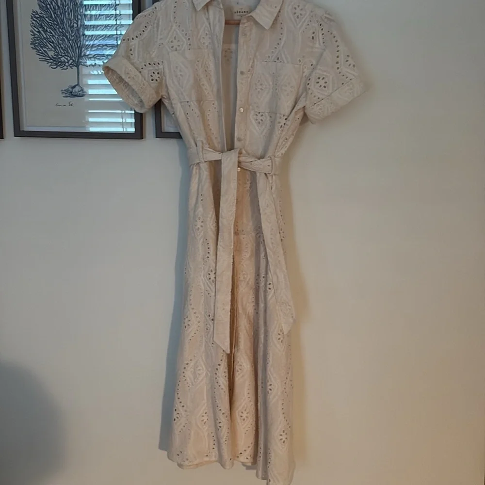 Sezane Cream Eyelet Midi Dress - Picture 3 of 9